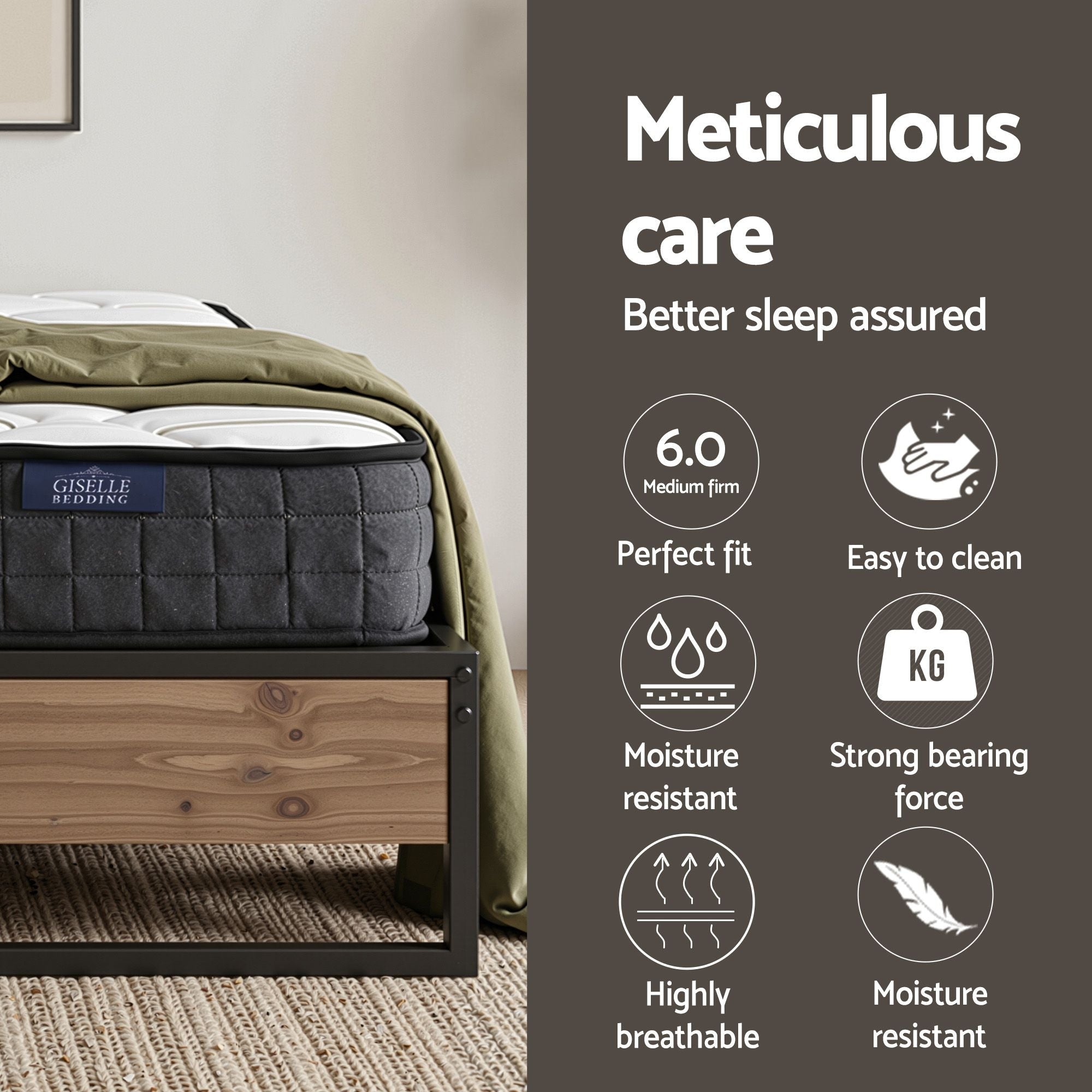 Giselle Double Mattress 16cm and Artiss Metal Bed Frame Set for Guest Rooms Studios - Furniture > Mattresses > Double Mattress - Rivercity House & Home Co. (ABN 18 642 972 209) - Affordable Modern Furniture Australia