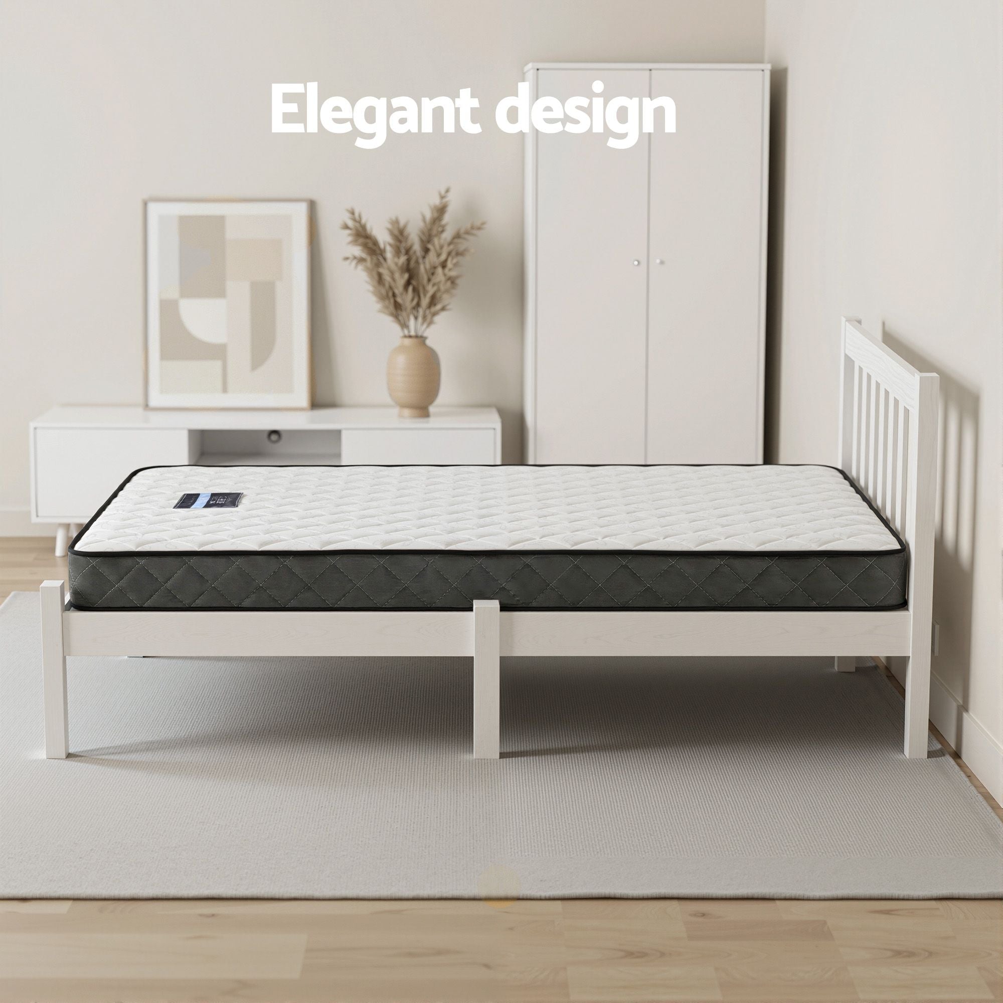 Giselle Single Mattress and Artiss Bed Frame Set White Solid Pine with 16cm Mattress - Furniture > Mattresses > Single Mattress - Rivercity House & Home Co. (ABN 18 642 972 209) - Affordable Modern Furniture Australia