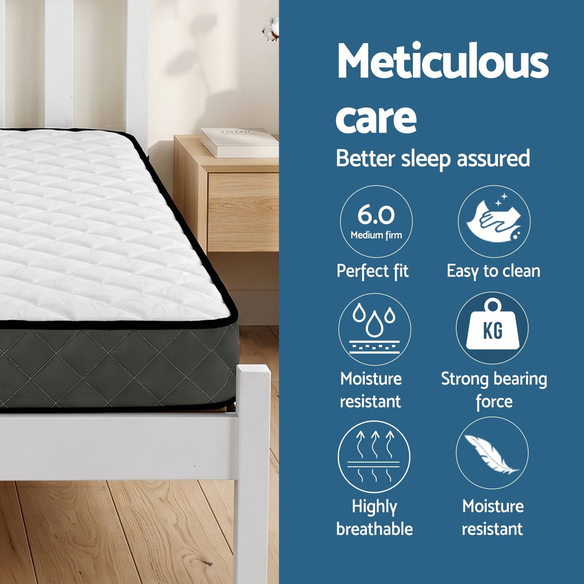 Giselle Single Mattress and Artiss Bed Frame Set White Solid Pine with 16cm Mattress - Furniture > Mattresses > Single Mattress - Rivercity House & Home Co. (ABN 18 642 972 209) - Affordable Modern Furniture Australia