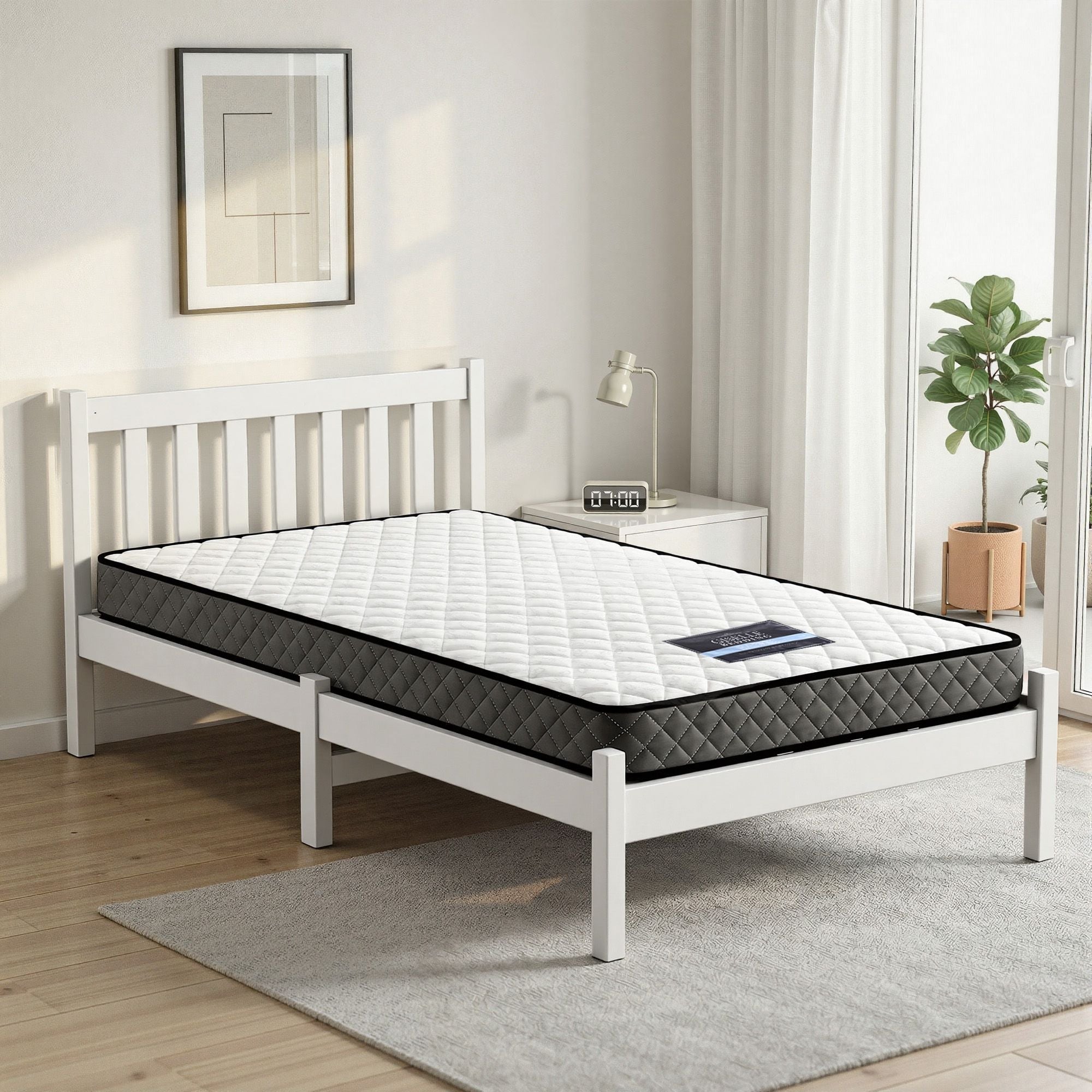 Giselle Single Mattress and Artiss Bed Frame Set White Solid Pine with 16cm Mattress - Furniture > Mattresses > Single Mattress - Rivercity House & Home Co. (ABN 18 642 972 209) - Affordable Modern Furniture Australia