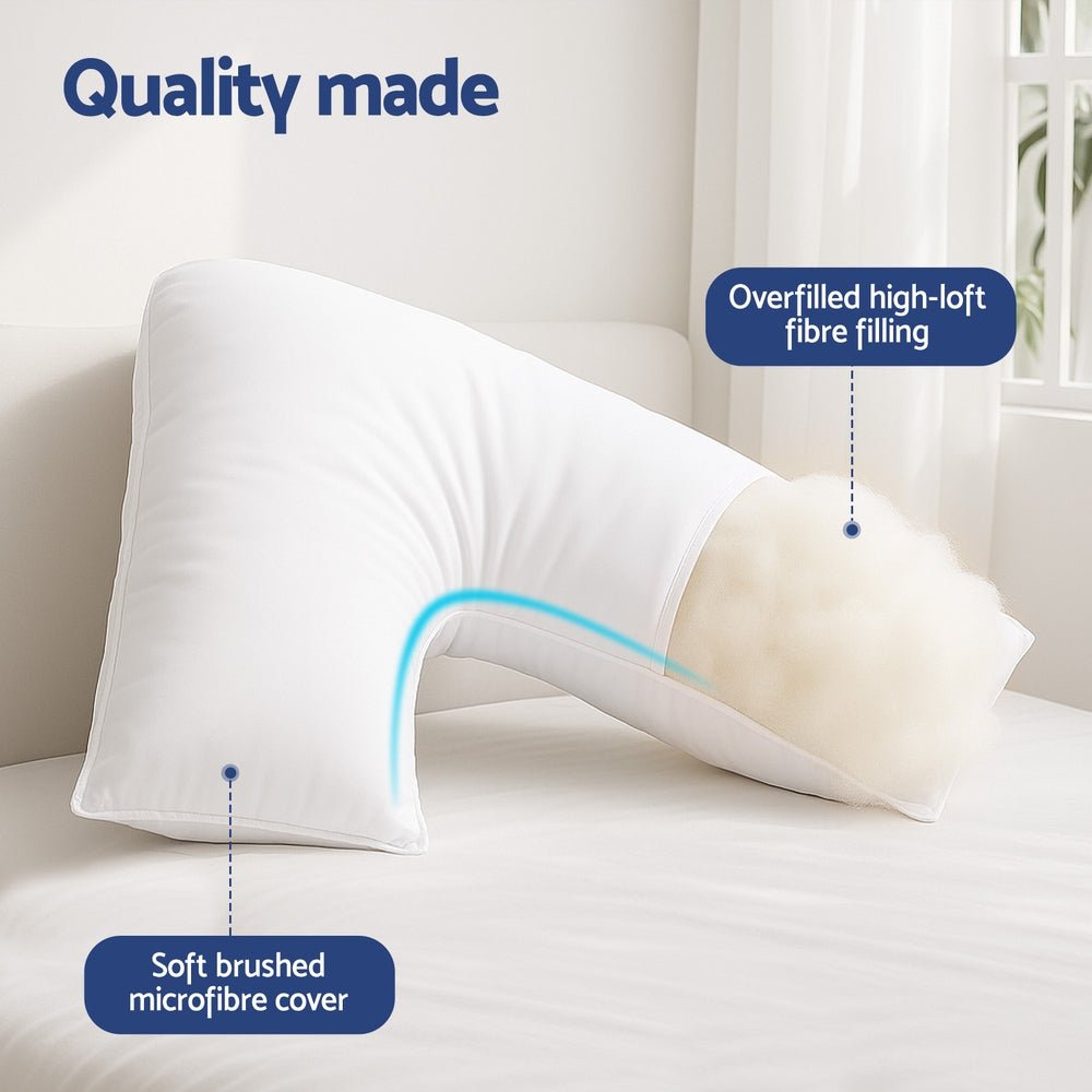 Giselle V Shape Boomerang Nursing Body Pillow Cushion - White - Home & Garden > Bedding > Pillows - Rivercity House & Home Co. (ABN 18 642 972 209) - Affordable Modern Furniture Australia
