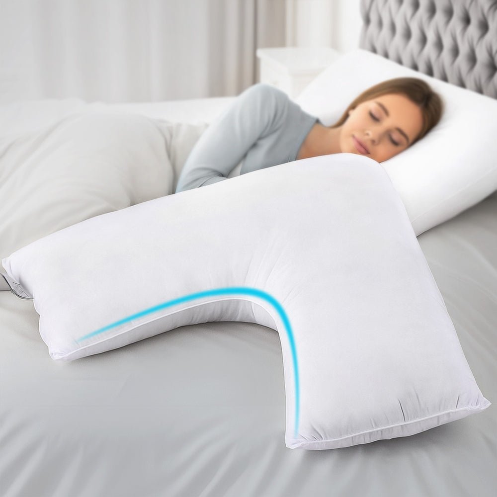 Giselle V Shape Boomerang Nursing Body Pillow Cushion - White - Home & Garden > Bedding > Pillows - Rivercity House & Home Co. (ABN 18 642 972 209) - Affordable Modern Furniture Australia