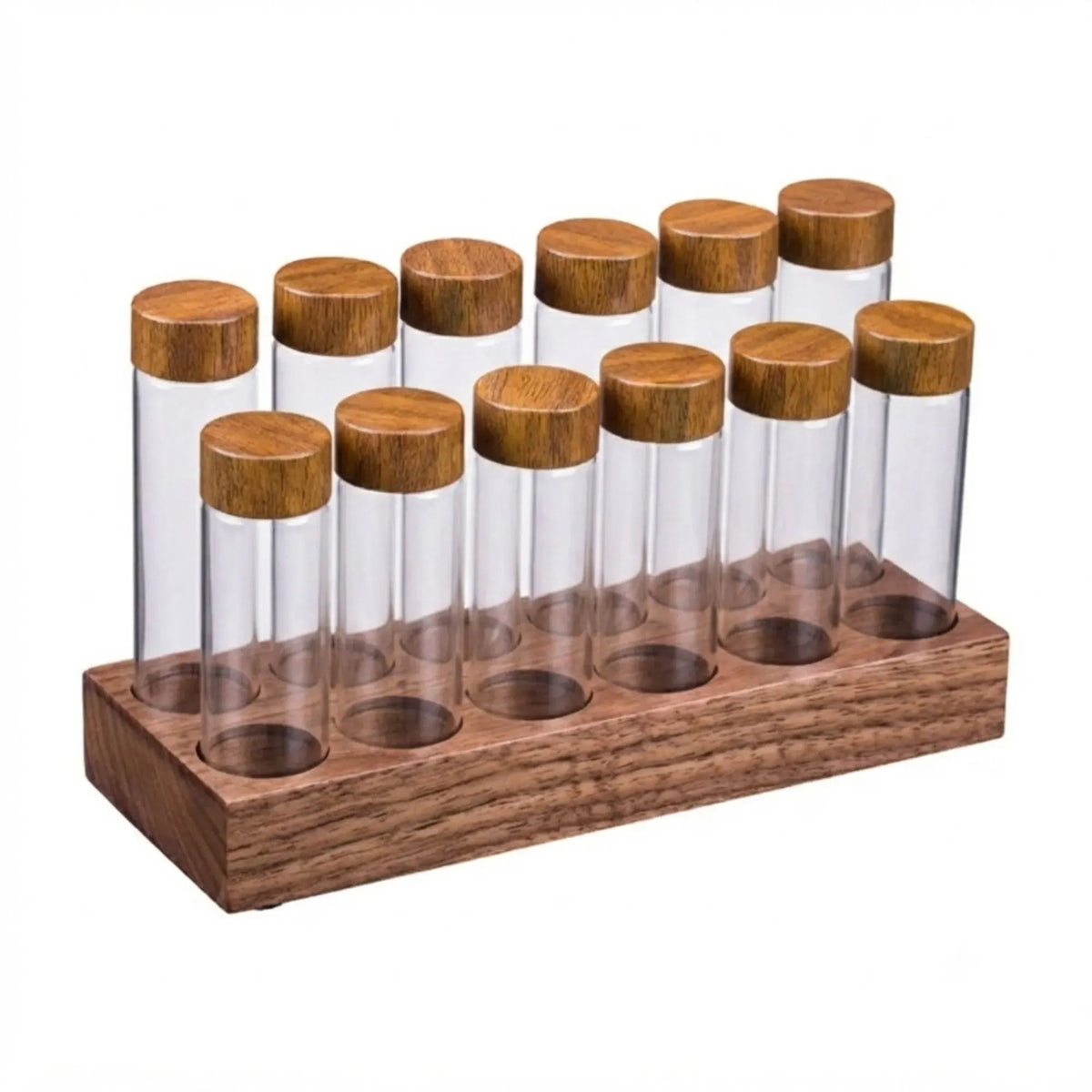 Glass Coffee Bean Storage Tubes 12 Pack with Wooden Stand - Transparent - Home & Garden > Kitchenware > Food Storage - Rivercity House & Home Co. (ABN 18 642 972 209) - Affordable Modern Furniture Australia