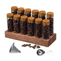 Glass Coffee Bean Storage Tubes 12 Pack with Wooden Stand - Transparent