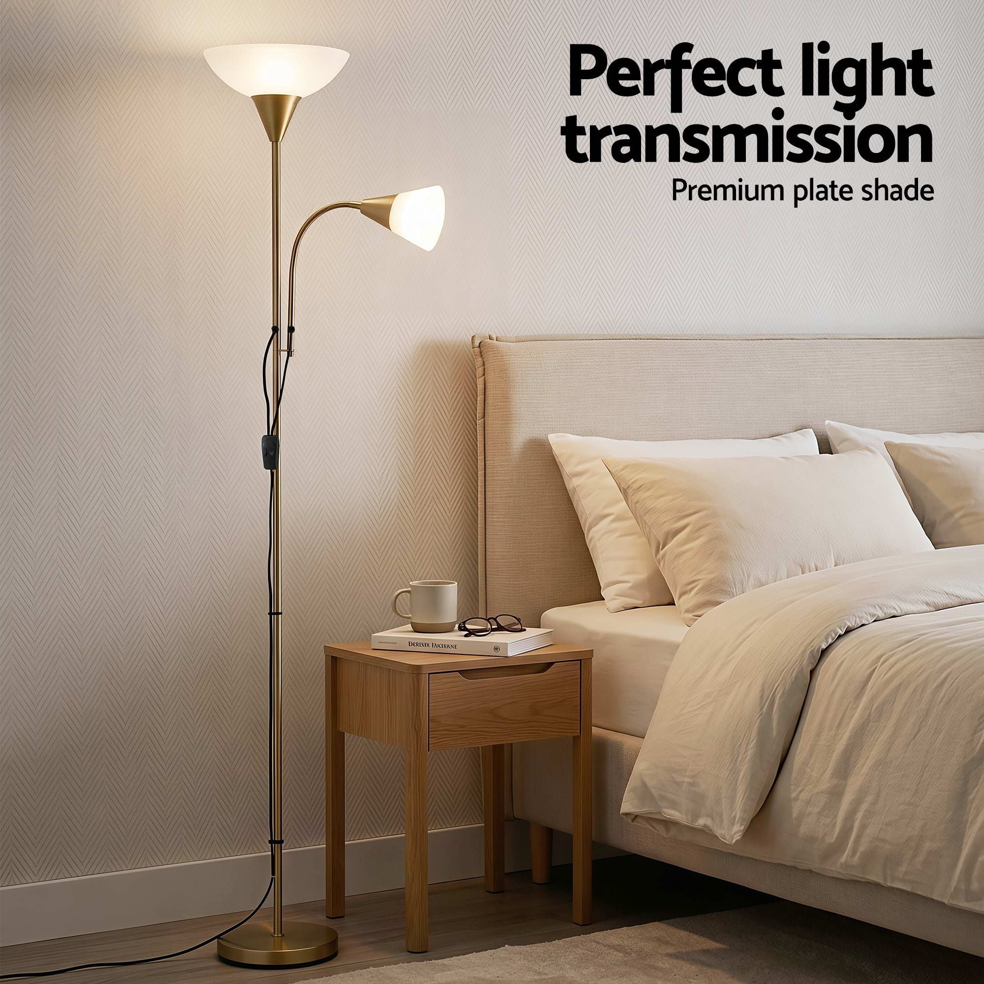 Gold Floor Lamp with Reading Light | Mother and Child Standing Lamp with 360 Flexible Gooseneck, Individual Switch & Plate Shade, E27 & E14 Bulb (Not Included) Home Living Room Office Reading - Home & Garden > Lighting > Floor Lamps - Rivercity House & Home Co. (ABN 18 642 972 209) - Affordable Modern Furniture Australia