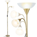 Gold Floor Lamp with Reading Light | Mother and Child Standing Lamp with 360 Flexible Gooseneck, Individual Switch & Plate Shade, E27 & E14 Bulb (Not Included) Home Living Room Office Reading