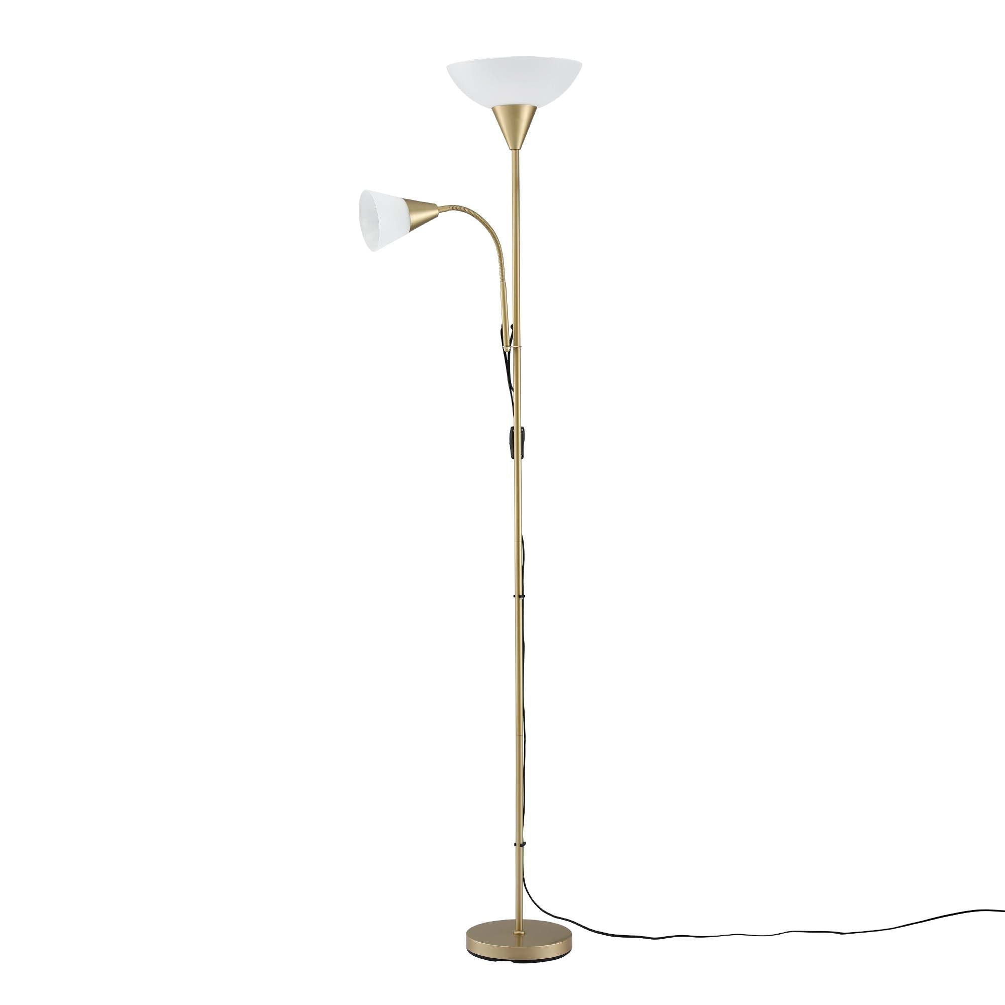 Gold Floor Lamp with Reading Light | Mother and Child Standing Lamp with 360 Flexible Gooseneck, Individual Switch & Plate Shade, E27 & E14 Bulb (Not Included) Home Living Room Office Reading - Home & Garden > Lighting > Floor Lamps - Rivercity House & Home Co. (ABN 18 642 972 209) - Affordable Modern Furniture Australia