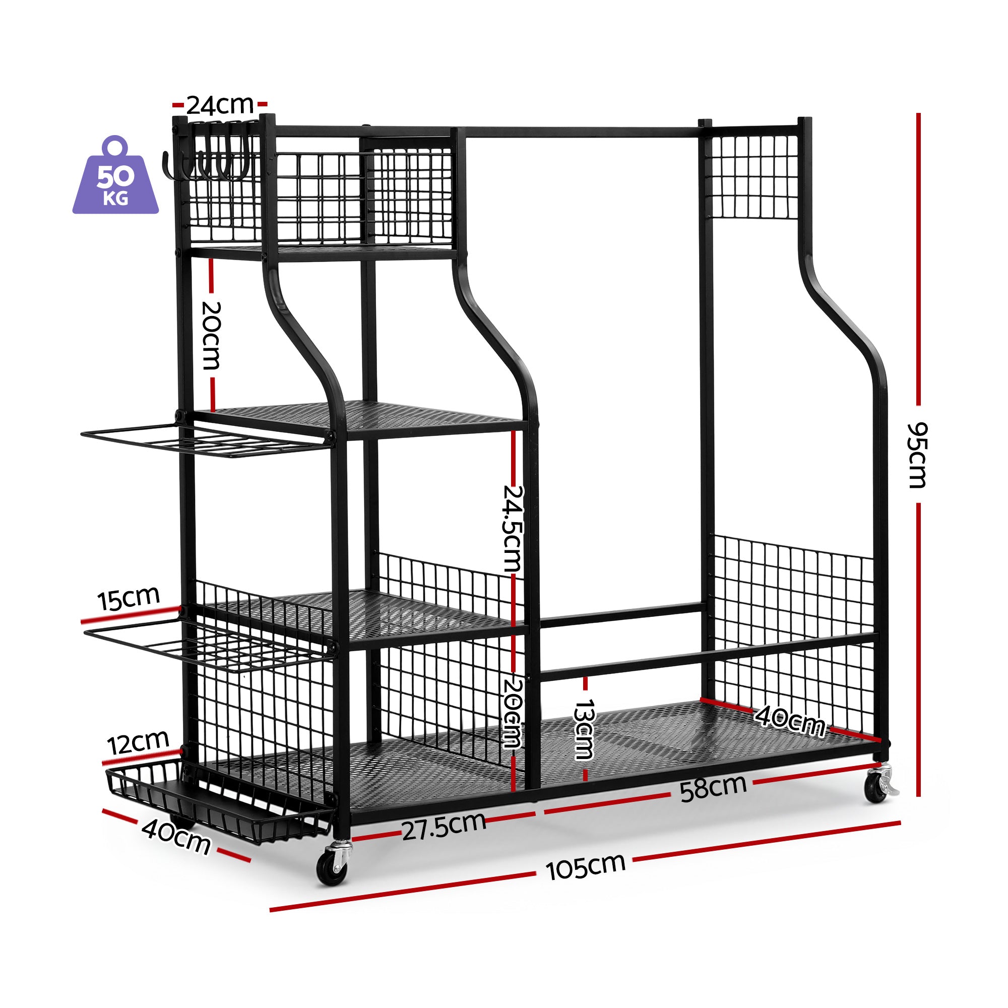 Golf Bag Storage Golf Storage Garage Organizer with Wheels Black - Sports & Fitness > Golf > Golf Accessories - Rivercity House & Home Co. (ABN 18 642 972 209) - Affordable Modern Furniture Australia