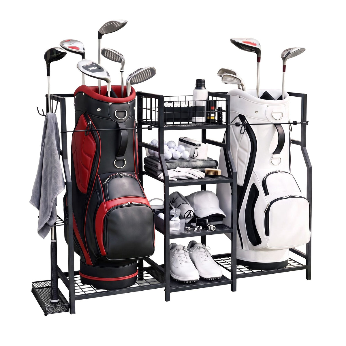 Golf Bag Storage Rack for 2 Bags and 16 Clubs - Black - Sports & Fitness > Exercise, Gym & Fitness > Gym Equipment & Accessories - Rivercity House & Home Co. (ABN 18 642 972 209) - Affordable Modern Furniture Australia