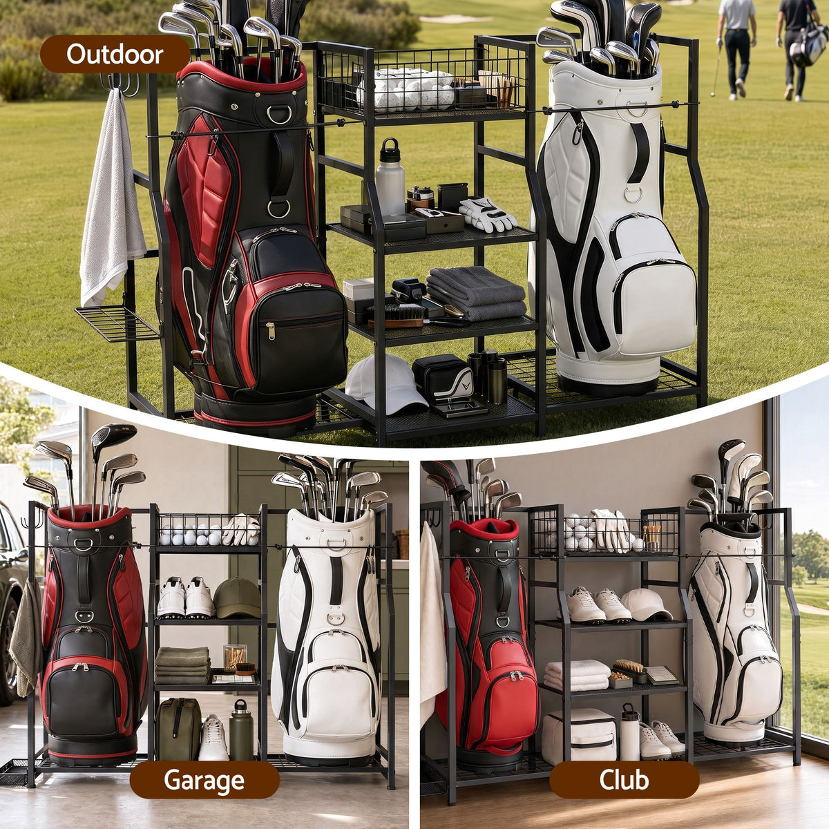 Golf Bag Storage Rack for 2 Bags and 16 Clubs - Black - Sports & Fitness > Exercise, Gym & Fitness > Gym Equipment & Accessories - Rivercity House & Home Co. (ABN 18 642 972 209) - Affordable Modern Furniture Australia