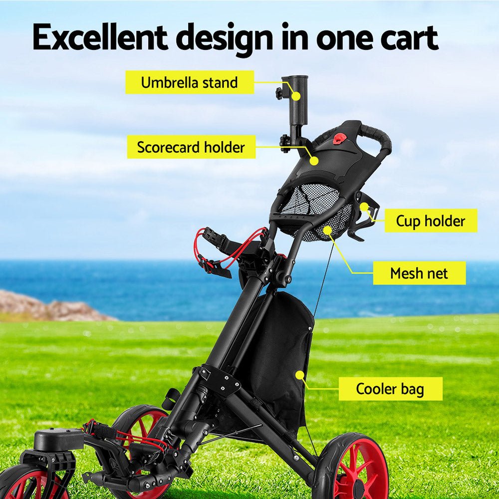 Golf Buggy Foldable Trolley Golf Cart Swivel Wheel Umbrella Bottle Stand - Sports & Fitness > Golf - Rivercity House & Home Co. (ABN 18 642 972 209) - Affordable Modern Furniture Australia