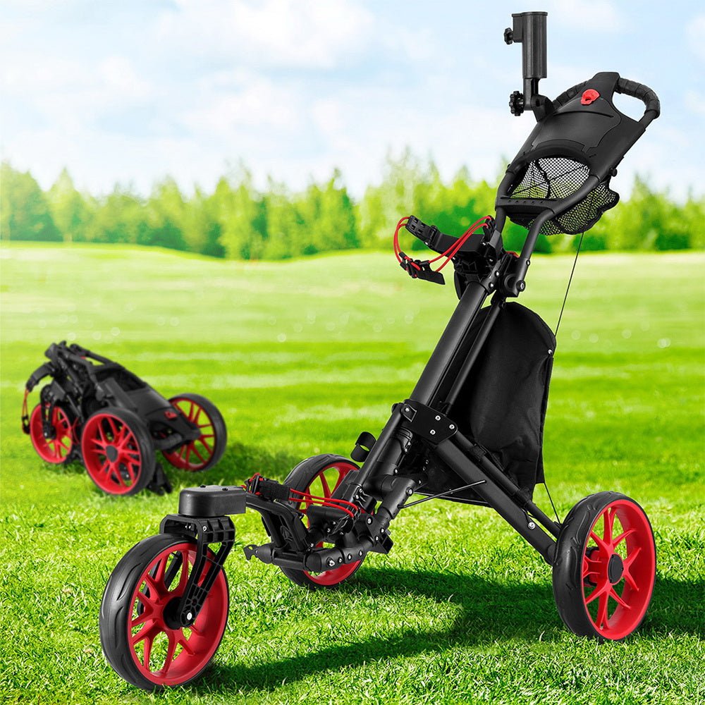 Golf Buggy Foldable Trolley Golf Cart Swivel Wheel Umbrella Bottle Stand - Sports & Fitness > Golf - Rivercity House & Home Co. (ABN 18 642 972 209) - Affordable Modern Furniture Australia