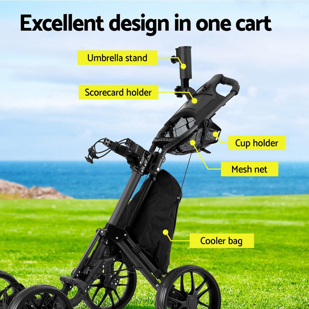 Golf Buggy Foldable Trolley Golf Cart Wheels Umbrella Bottle Holder - Sports & Fitness > Golf - Rivercity House & Home Co. (ABN 18 642 972 209) - Affordable Modern Furniture Australia