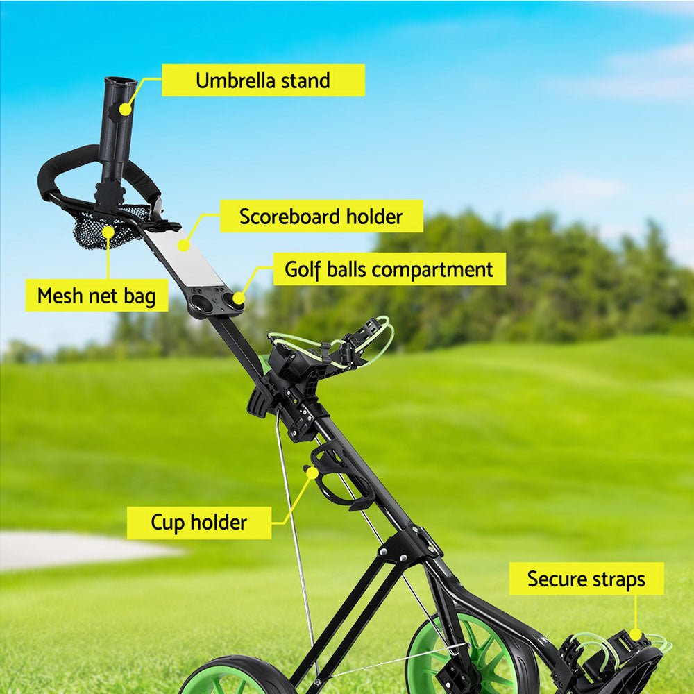 Golf Buggy Quick Folding Trolley Golf Cart 3 Wheels Height Adjustable - Sports & Fitness > Golf - Rivercity House & Home Co. (ABN 18 642 972 209) - Affordable Modern Furniture Australia