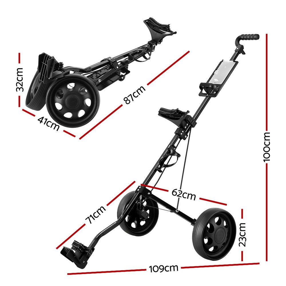 Golf Buggy Quick Folding Trolley Golf Cart Trolley 2 Wheels Cup Holder - Sports & Fitness > Golf - Rivercity House & Home Co. (ABN 18 642 972 209) - Affordable Modern Furniture Australia