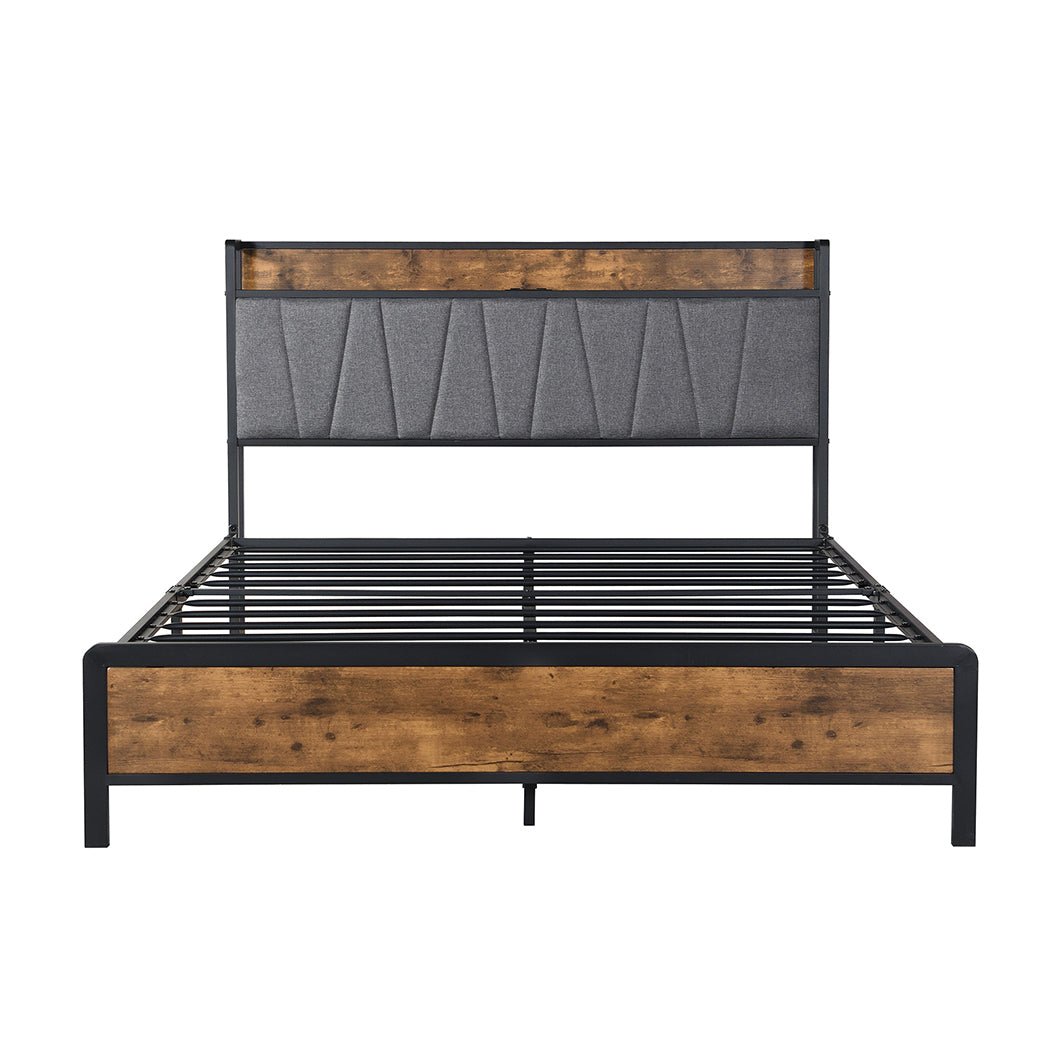 Grange Double Bed Frame with Storage Headboard & USB – Brown/Grey - Rivercity House & Home Co. (ABN 18 642 972 209) - Affordable Modern Furniture Australia