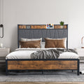 Grange Double Bed Frame with Storage Headboard & USB – Brown/Grey