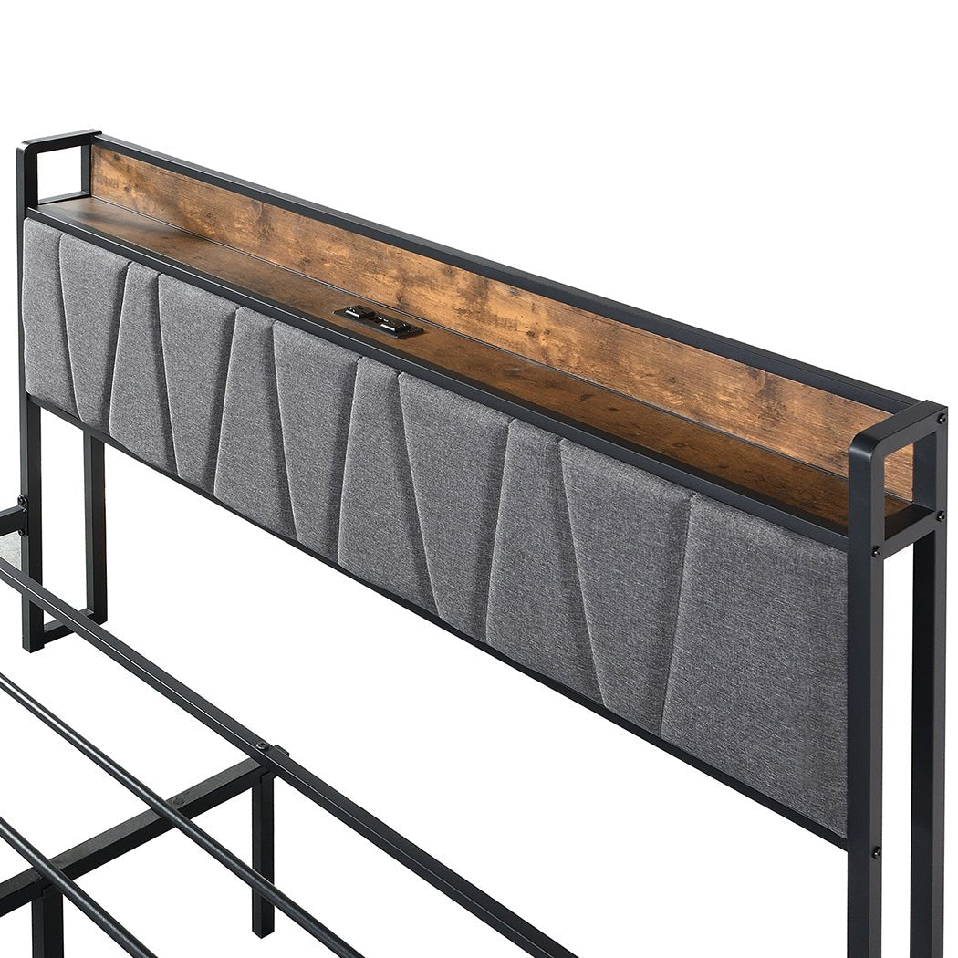 Grange Storage Queen Bed Frame with USB Ports & Drawers – Brown/Grey - Rivercity House & Home Co. (ABN 18 642 972 209) - Affordable Modern Furniture Australia