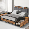 Grange Storage Queen Bed Frame with USB Ports & Drawers – Brown/Grey
