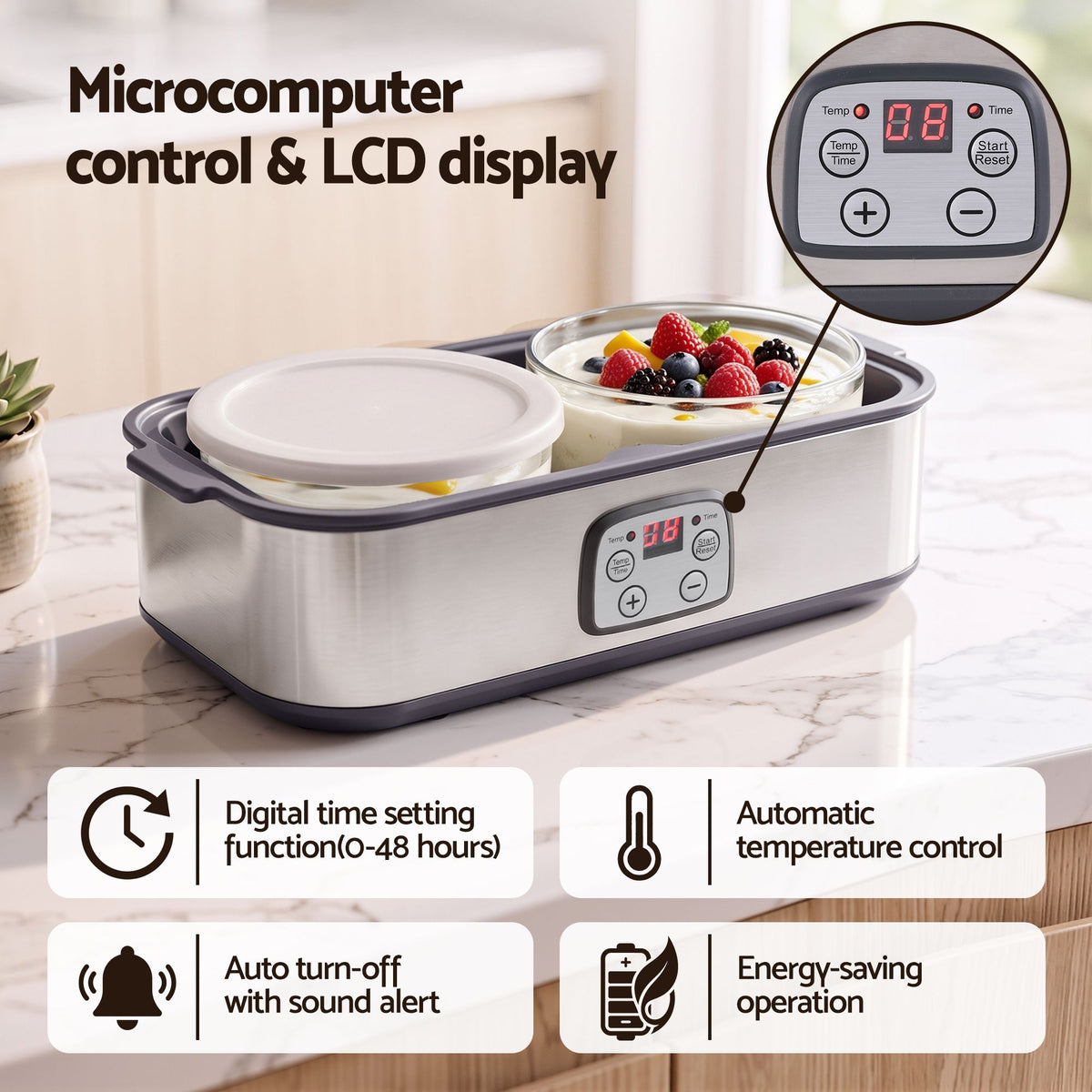 Greek Yoghurt Maker Machine with 2x960ml Large Tubs and Temp Control - Grey - Appliances > Kitchen Appliances > Speciality Appliances - Rivercity House & Home Co. (ABN 18 642 972 209) - Affordable Modern Furniture Australia
