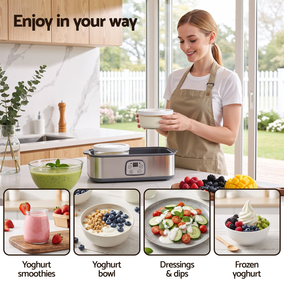 Greek Yoghurt Maker Machine with 2x960ml Large Tubs and Temp Control - Grey - Appliances > Kitchen Appliances > Speciality Appliances - Rivercity House & Home Co. (ABN 18 642 972 209) - Affordable Modern Furniture Australia