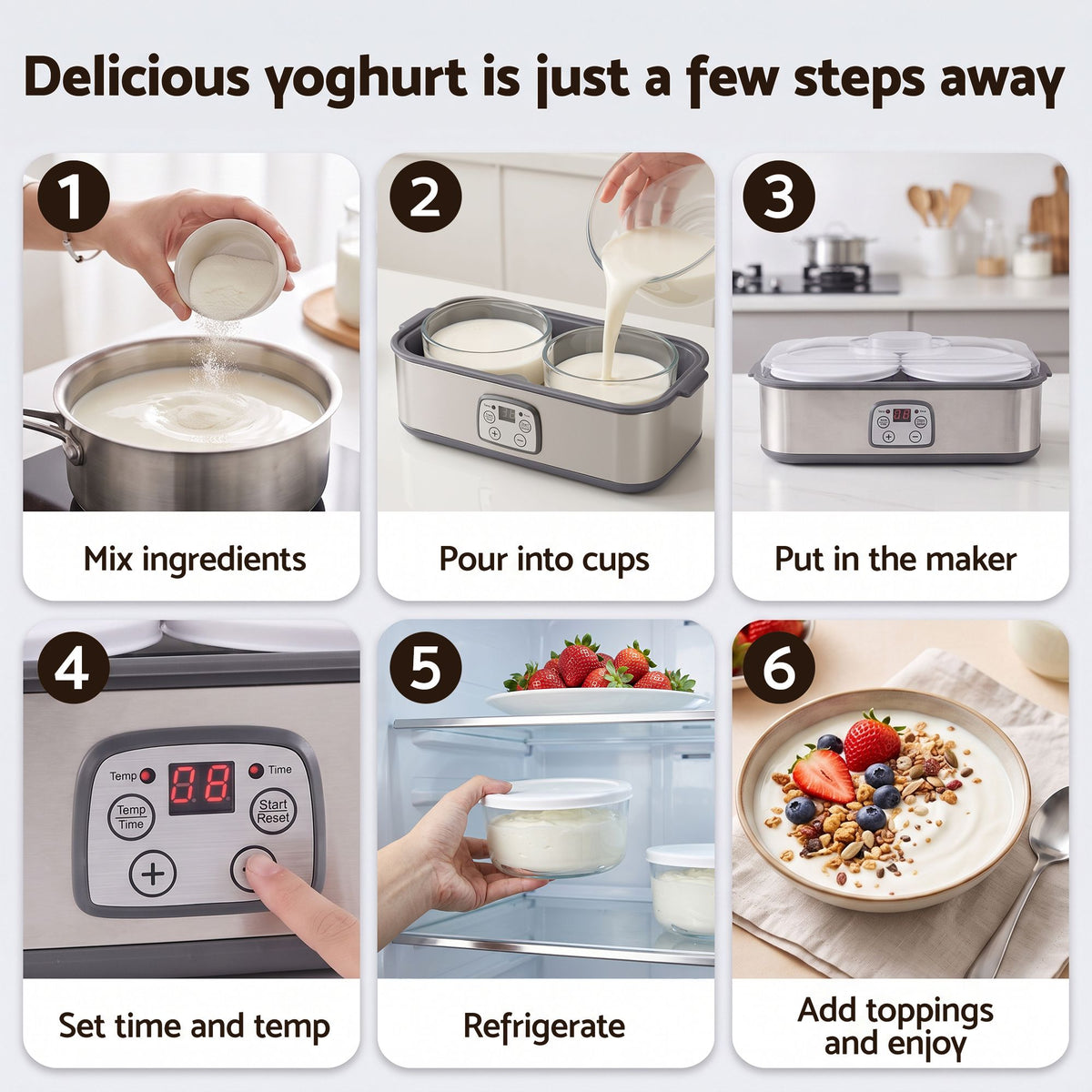 Greek Yoghurt Maker Machine with 2x960ml Large Tubs and Temp Control - Grey - Appliances > Kitchen Appliances > Speciality Appliances - Rivercity House & Home Co. (ABN 18 642 972 209) - Affordable Modern Furniture Australia