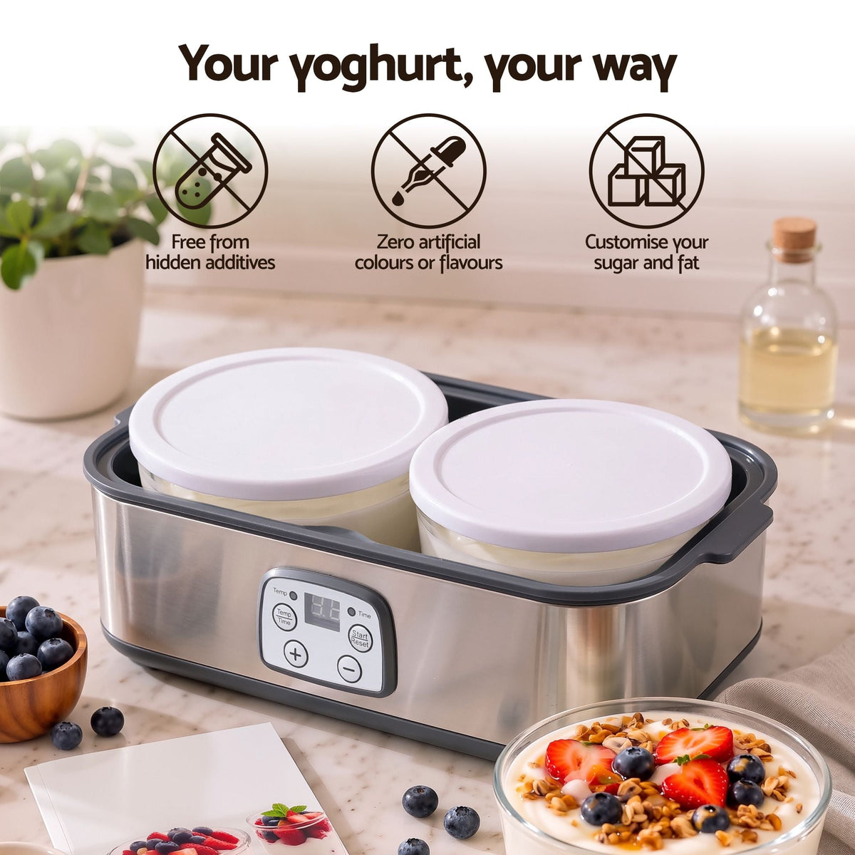 Greek Yoghurt Maker Machine with 2x960ml Large Tubs and Temp Control - Grey - Appliances > Kitchen Appliances > Speciality Appliances - Rivercity House & Home Co. (ABN 18 642 972 209) - Affordable Modern Furniture Australia