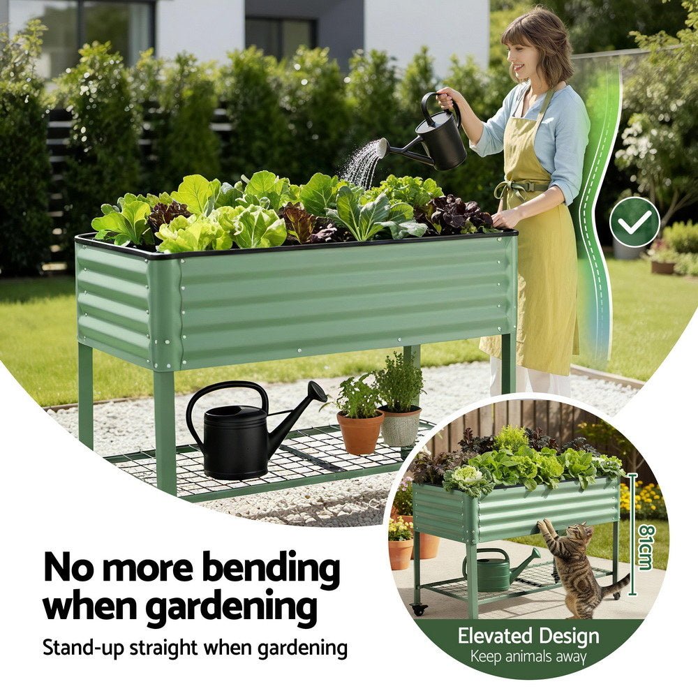 Green Fingers Elevated Raised Garden Bed Kit Mobile w/ Locking Wheels & Storage Shelf 100KG Max Load 115x60x81cm | Galvanized Steel, Portable Green Organizer for Seniors, Patio, Balcony, Vegetables - Home & Garden > Garden Beds > Garden Beds & Planters - Rivercity House & Home Co. (ABN 18 642 972 209) - Affordable Modern Furniture Australia