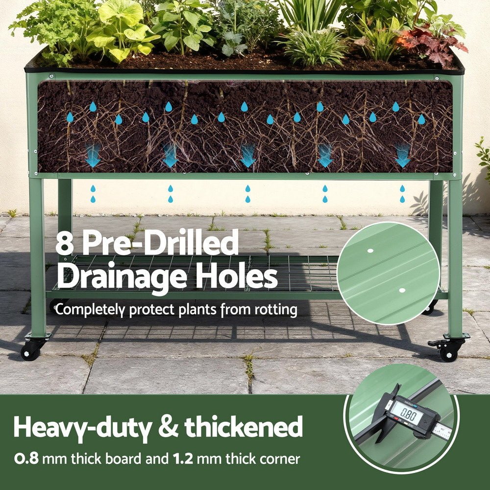 Green Fingers Elevated Raised Garden Bed Kit Mobile w/ Locking Wheels & Storage Shelf 100KG Max Load 115x60x81cm | Galvanized Steel, Portable Green Organizer for Seniors, Patio, Balcony, Vegetables - Home & Garden > Garden Beds > Garden Beds & Planters - Rivercity House & Home Co. (ABN 18 642 972 209) - Affordable Modern Furniture Australia