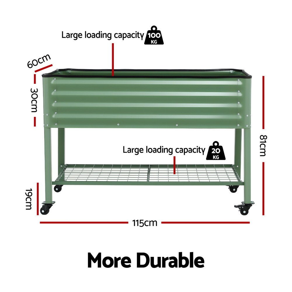 Green Fingers Elevated Raised Garden Bed Kit Mobile w/ Locking Wheels & Storage Shelf 100KG Max Load 115x60x81cm | Galvanized Steel, Portable Green Organizer for Seniors, Patio, Balcony, Vegetables - Home & Garden > Garden Beds > Garden Beds & Planters - Rivercity House & Home Co. (ABN 18 642 972 209) - Affordable Modern Furniture Australia