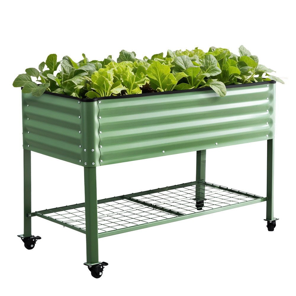 Green Fingers Elevated Raised Garden Bed Kit Mobile w/ Locking Wheels & Storage Shelf 100KG Max Load 115x60x81cm | Galvanized Steel, Portable Green Organizer for Seniors, Patio, Balcony, Vegetables - Home & Garden > Garden Beds > Garden Beds & Planters - Rivercity House & Home Co. (ABN 18 642 972 209) - Affordable Modern Furniture Australia