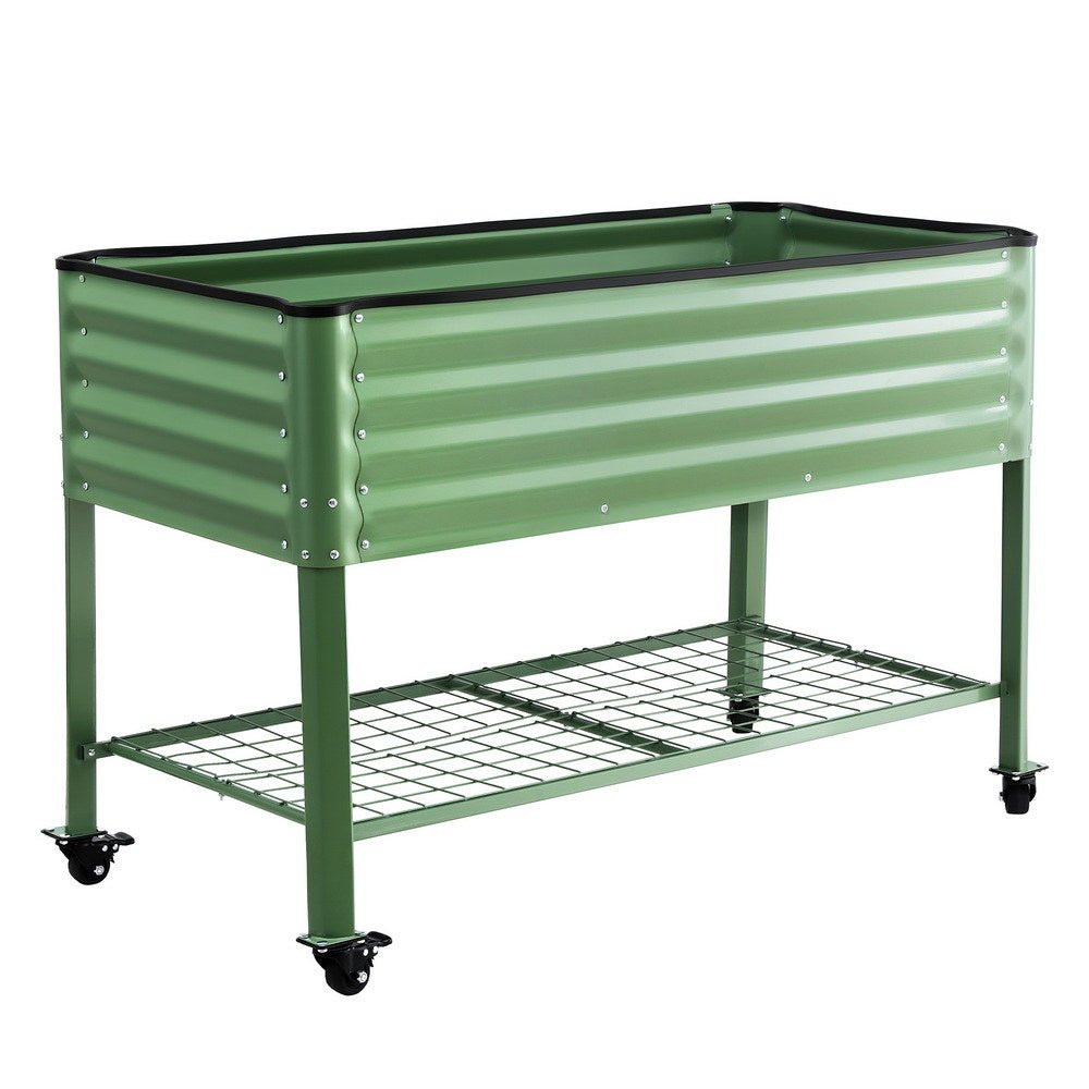 Green Fingers Elevated Raised Garden Bed Kit Mobile w/ Locking Wheels & Storage Shelf 100KG Max Load 115x60x81cm | Galvanized Steel, Portable Green Organizer for Seniors, Patio, Balcony, Vegetables - Home & Garden > Garden Beds > Garden Beds & Planters - Rivercity House & Home Co. (ABN 18 642 972 209) - Affordable Modern Furniture Australia