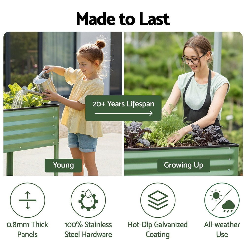 Green Fingers Elevated Raised Garden Bed Kit Mobile w/ Locking Wheels & Storage Shelf 100KG Max Load 115x60x81cm | Galvanized Steel, Portable Green Organizer for Seniors, Patio, Balcony, Vegetables - Home & Garden > Garden Beds > Garden Beds & Planters - Rivercity House & Home Co. (ABN 18 642 972 209) - Affordable Modern Furniture Australia