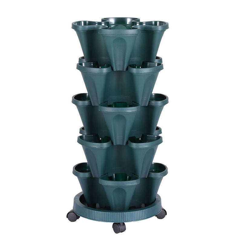 Green Fingers Garden Bed 5 Tier Vertical Garden Strawberry Stackable Planters Herbs Petunias - Home & Garden > Garden Beds - Rivercity House & Home Co. (ABN 18 642 972 209) - Affordable Modern Furniture Australia