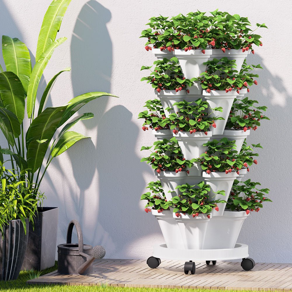 Green Fingers Garden Bed 5 Tier Vertical Garden Strawberry Stackable Planters Herbs Petunias - Home & Garden > Garden Beds - Rivercity House & Home Co. (ABN 18 642 972 209) - Affordable Modern Furniture Australia