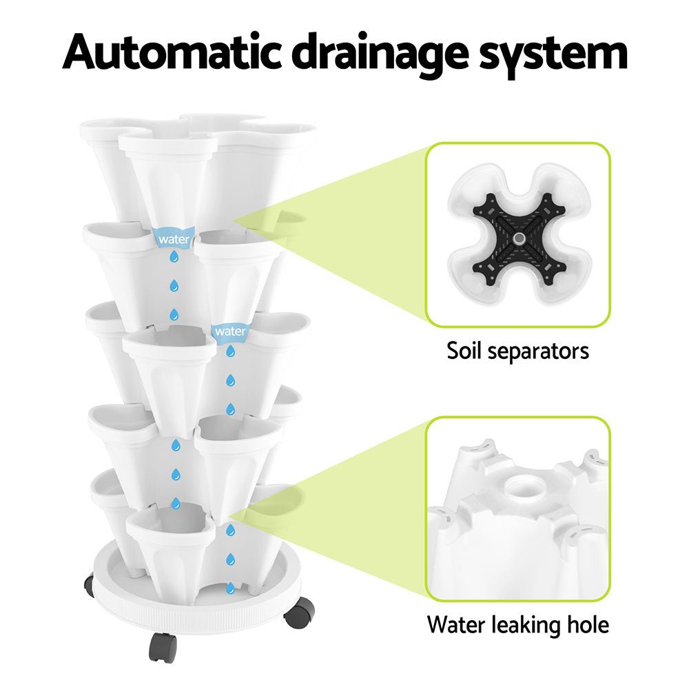 Green Fingers Garden Bed 5 Tier Vertical Garden Strawberry Stackable Planters Herbs Petunias - Home & Garden > Garden Beds - Rivercity House & Home Co. (ABN 18 642 972 209) - Affordable Modern Furniture Australia