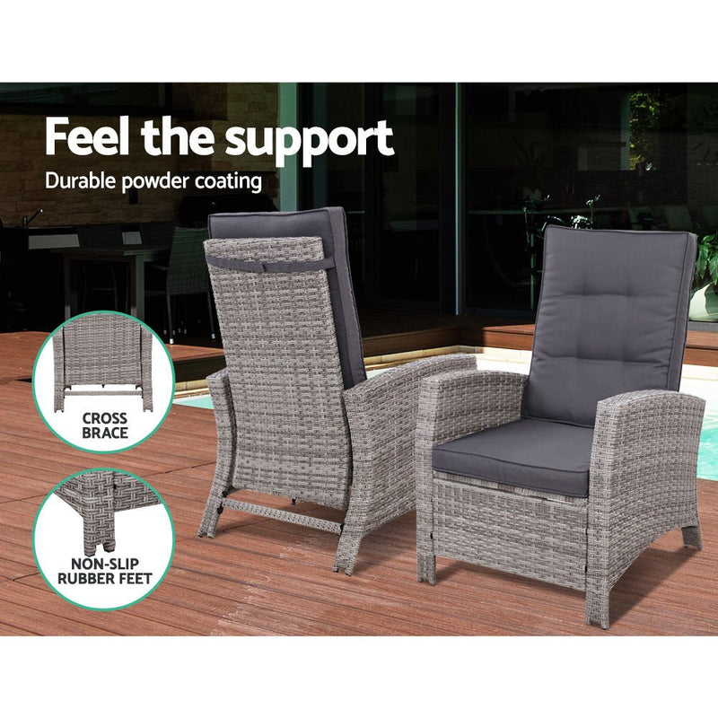 Grey Wicker Sun Lounge Recliner With Ottoman - Furniture - Rivercity House & Home Co. (ABN 18 642 972 209) - Affordable Modern Furniture Australia