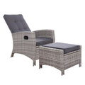 Grey Wicker Sun Lounge Recliner With Ottoman