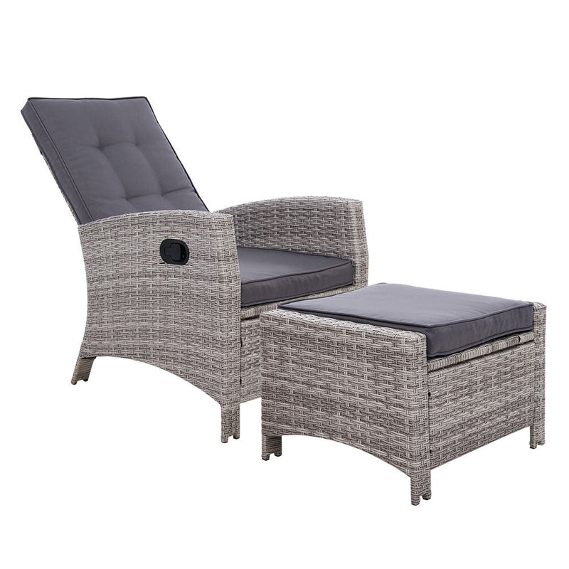 Grey Wicker Sun Lounge Recliner With Ottoman - Furniture - Rivercity House & Home Co. (ABN 18 642 972 209) - Affordable Modern Furniture Australia