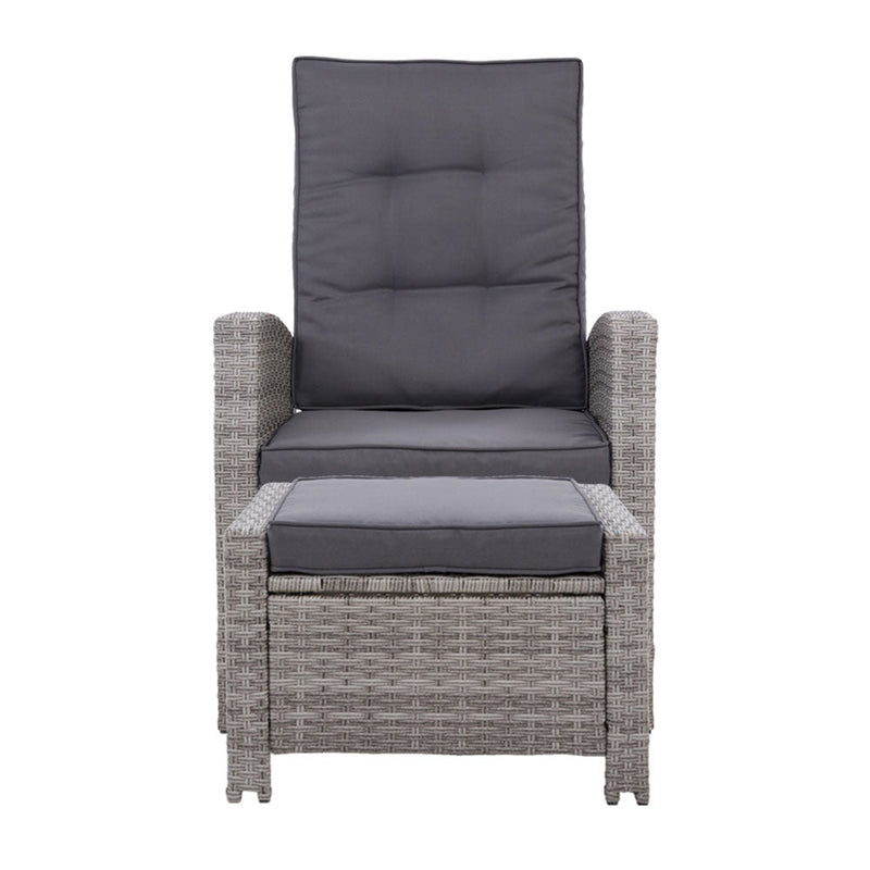 Grey Wicker Sun Lounge Recliner With Ottoman - Furniture - Rivercity House & Home Co. (ABN 18 642 972 209) - Affordable Modern Furniture Australia