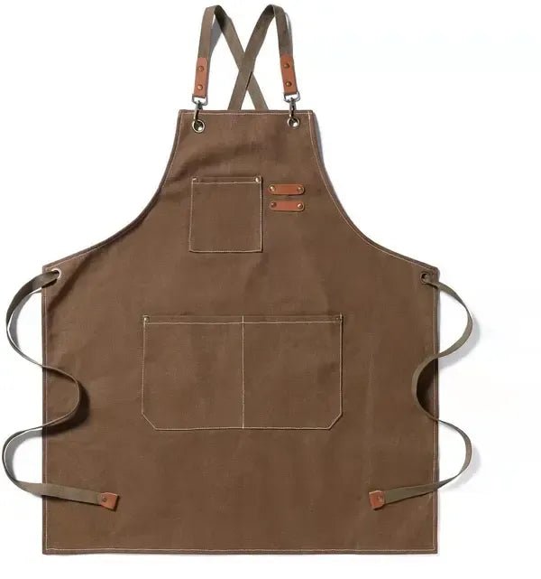 Grill Apron with Adjustable Cross-Back Straps and 3 Pockets for Cooking and Gardening - Brown - Home & Garden > Kitchenware > Aprons - Rivercity House & Home Co. (ABN 18 642 972 209) - Affordable Modern Furniture Australia