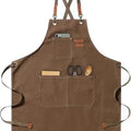 Grill Apron with Adjustable Cross-Back Straps and 3 Pockets for Cooking and Gardening - Brown