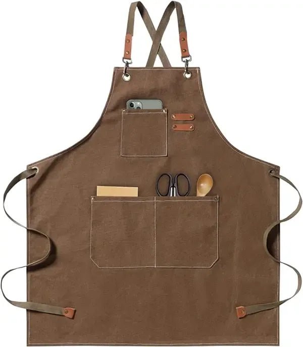 Grill Apron with Adjustable Cross-Back Straps and 3 Pockets for Cooking and Gardening - Brown - Home & Garden > Kitchenware > Aprons - Rivercity House & Home Co. (ABN 18 642 972 209) - Affordable Modern Furniture Australia