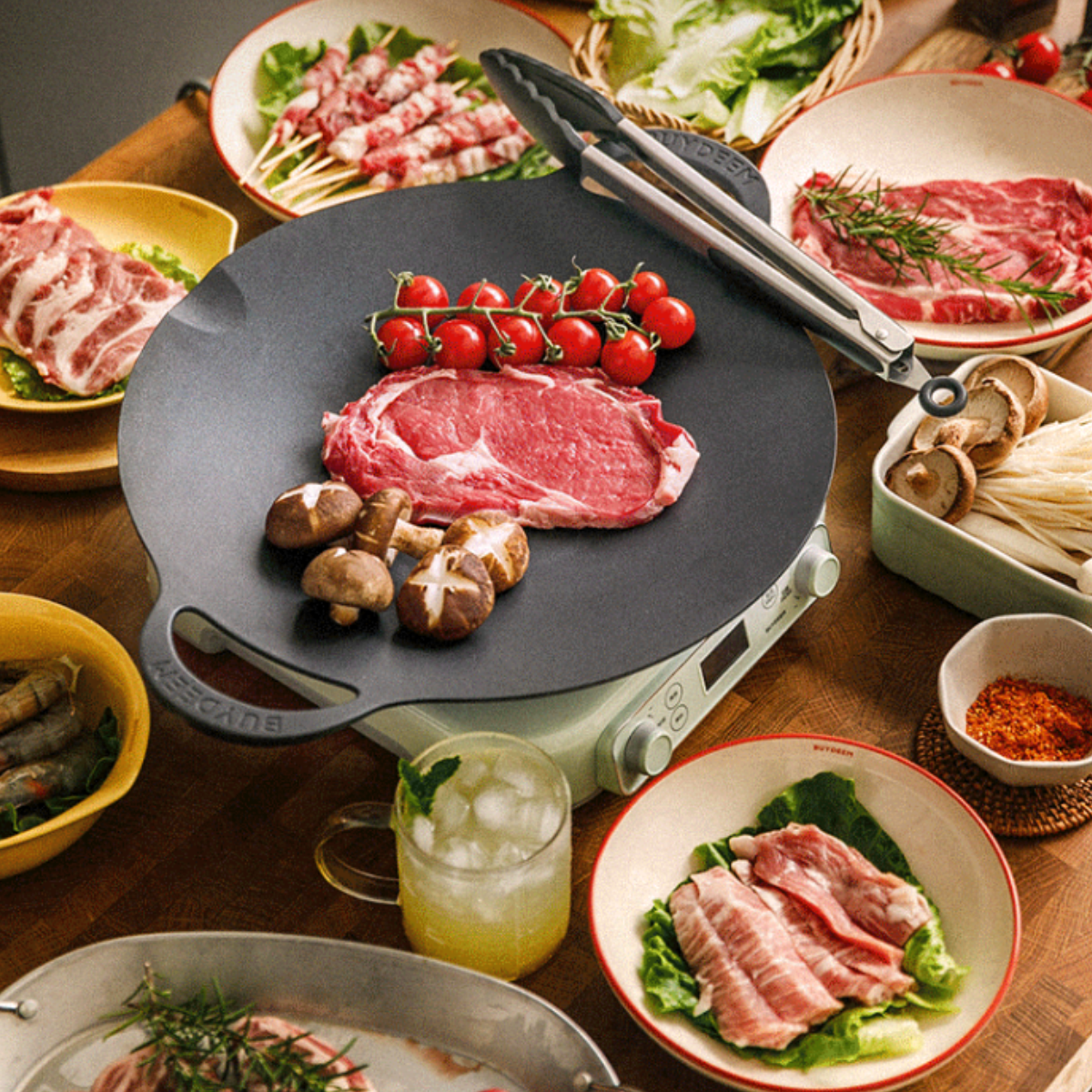 Grill Pan Nonstick 36cm Round BBQ Griddle Indoor or Outdoor Cooking - Home & Garden > Kitchenware > Skillets & Frying Pans - Rivercity House & Home Co. (ABN 18 642 972 209) - Affordable Modern Furniture Australia