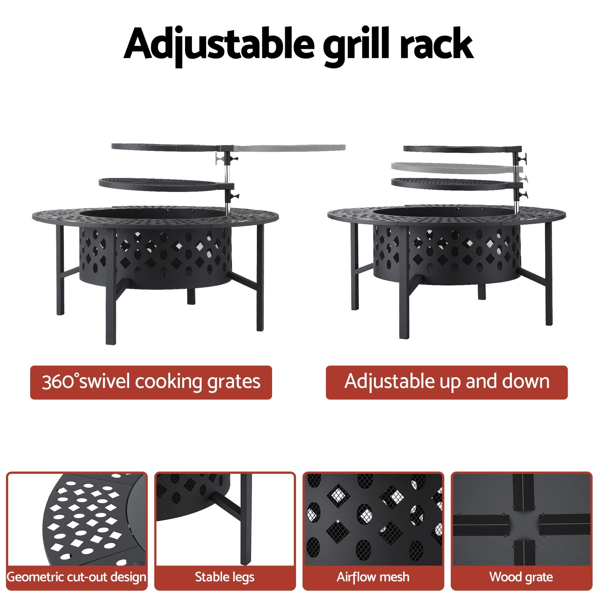 Grillz 3 - in - 1 Portable Fire Pit BBQ Charcoal Smoker with Mesh Pits - Black - Home & Garden > Firepits > Fire Pits - Rivercity House & Home Co. (ABN 18 642 972 209) - Affordable Modern Furniture Australia