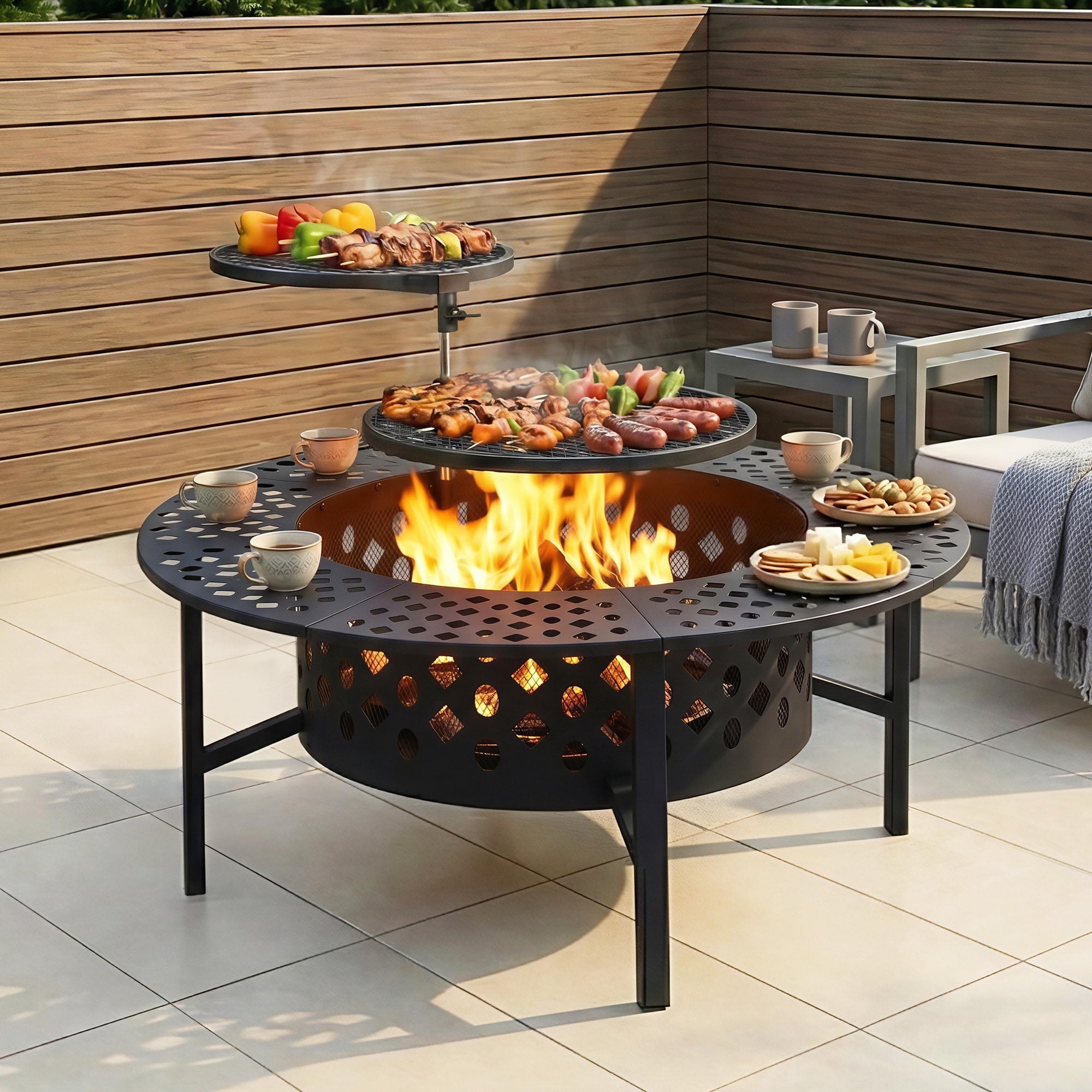 Grillz 3 - in - 1 Portable Fire Pit BBQ Charcoal Smoker with Mesh Pits - Black - Home & Garden > Firepits > Fire Pits - Rivercity House & Home Co. (ABN 18 642 972 209) - Affordable Modern Furniture Australia