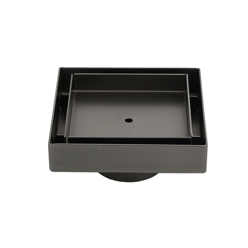 Gun Metal 100mm Square Tile Insert Floor Drain Small Shower Grate 50mm Waste Set - Furniture > Bathroom > Shower Heads & Screens - Rivercity House & Home Co. (ABN 18 642 972 209) - Affordable Modern Furniture Australia
