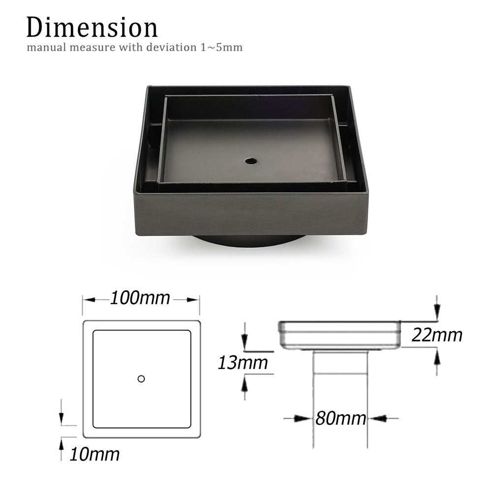 Gun Metal 100x100mm Square Tile Insert Floor Drain Small Shower Grate 80mm Waste - Furniture > Bathroom > Shower Heads & Screens - Rivercity House & Home Co. (ABN 18 642 972 209) - Affordable Modern Furniture Australia