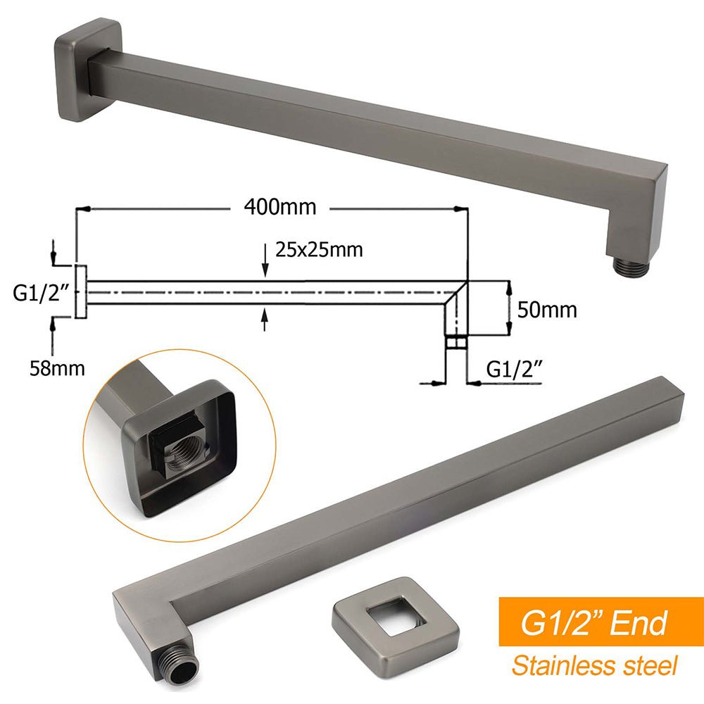 Gun Metal 8" Square Large Rainfall Shower Head 400mm Straight Wall Mounted Arm Set - Furniture > Bathroom > Shower Heads & Screens - Rivercity House & Home Co. (ABN 18 642 972 209) - Affordable Modern Furniture Australia