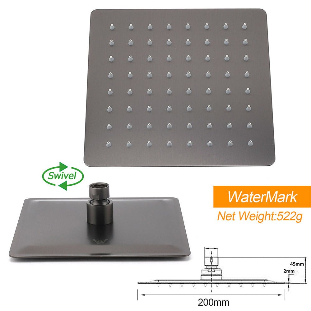 Gun Metal 8" Square Large Rainfall Shower Head 400mm Straight Wall Mounted Arm Set - Furniture > Bathroom > Shower Heads & Screens - Rivercity House & Home Co. (ABN 18 642 972 209) - Affordable Modern Furniture Australia